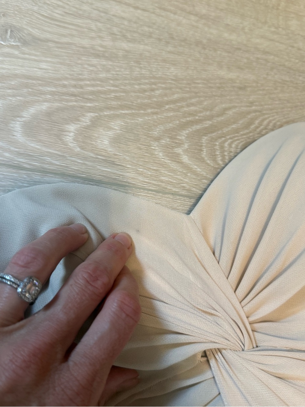 Strapless Pleated Bodice Evening Gown in Cream - Picture 5 of 9